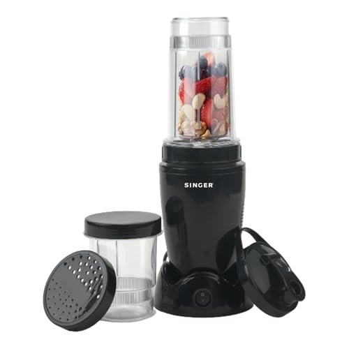 SINGER Nutricool Juicer Mixer Grinder | Smoothie Maker | Powerful 500 Watts Copper Motor | 2 Transparent Jars | Stainless Steel Blades | ISI Certified | 2 Years Warranty | Black