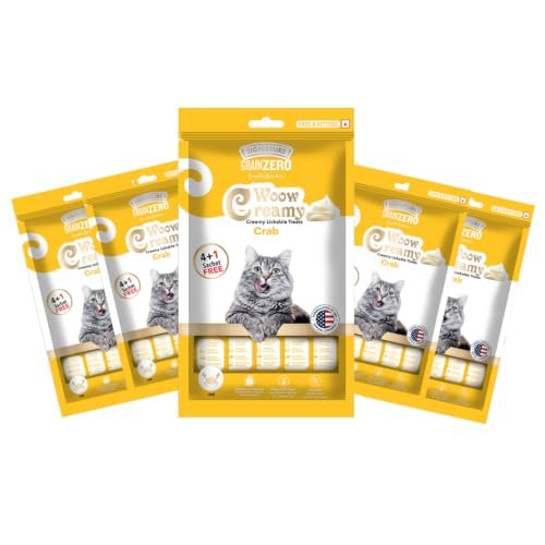 Grain Zero Creamy Lickable Cat Treats (75g x 5 Pouches) Total 375g | Crab | Promotes Hydration | No Artificial Preservatives | Best for Training & Bonding | for Kitten & Adult
