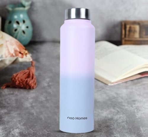 NEO Homes Stainless Steel Cora Water Bottles Set of 1, 1 Litre | Rust-Resistant, Shatter-Proof, Spill-Proof | Food Grade Steel | Office, School, Travel | Dishwasher Safe (Pink/Blue)