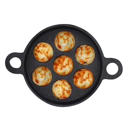 The Indus Valley Super Smooth Cast Iron Paniyaram Pan | 7Pit, 19Cm/7.4 Inch, 2.2Kg | Induction Friendly | Nonstick, Pre-Seasoned Appe/Paddu Pan, 100% Pure & Toxin-Free, No Chemical Coating – Black