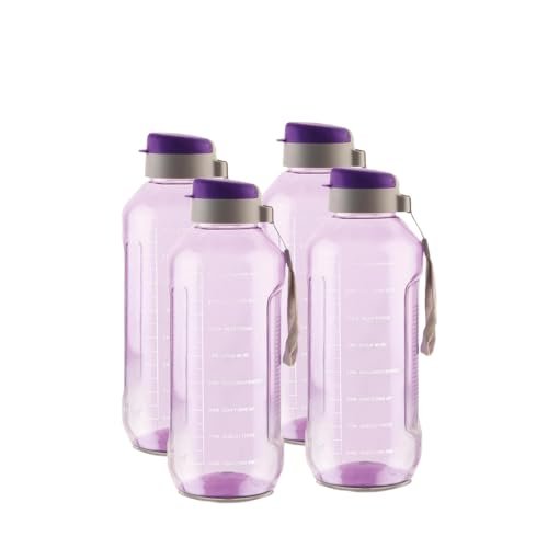 ATTRO Ultra Pro Motivational 1.5-Liter BPA-Free Water Bottle with Leak-Proof Flip-Top Cap, Nylon Strap and Stylish Color for Daily Hydration- Violet-Set Of 4