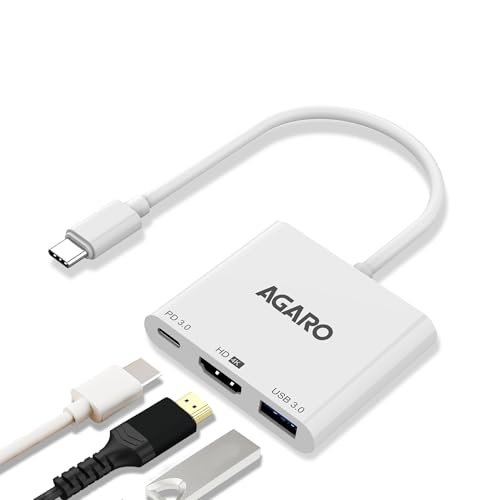 AGARO 3-in-1 USB Type-C to HDMI Multi-Port Hub, 4K HDMI Output, USB 3.0 High-Speed Data Transfer, Type-C PD Fast Charging, Compatible with MacBook, Laptop, Tablet, Smartphone & All Type C Devices