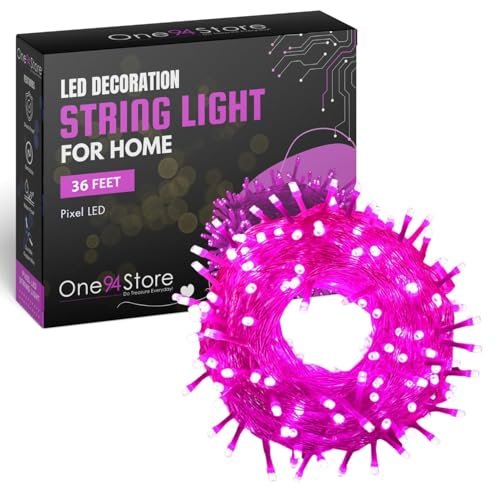 One94Store LED Pixel String Light Pack of 1 – 36 Ft Flexible Copper Wire Fairy Lights, Bright Pink Decorative Lights for Diwali Decoration, Home Décor, Pooja, Festival, Christmas, Wedding & Party