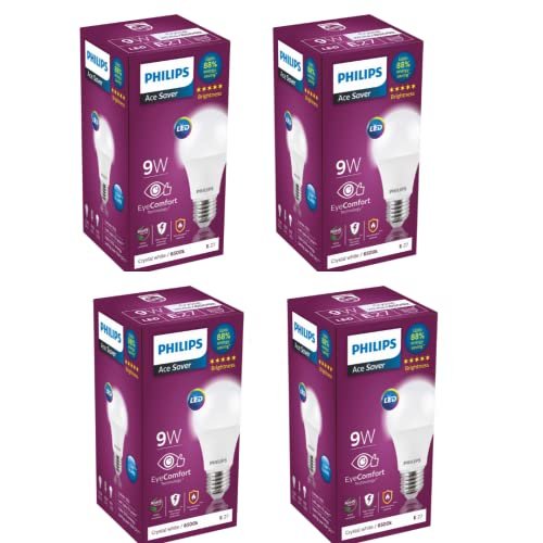 Philips Base E27 9 Watts LED Bulb (Pack of 4, White & Cool Day Light)
