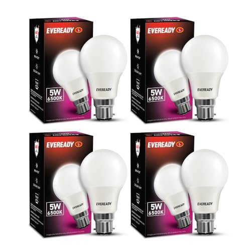 Eveready 5W LED Light Bulb | Long Life & Low Maintenance | Mercury-Free | High Efficiency & Glare-Free Light | 100 Lumens Per Watt | Cool Day Light (6500K) | Pack of 4| b22d