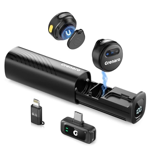GRENARO Wireless Mic for YouTube, 3-Level Noise Reduction Wireless Microphone, Magnetic Mini Mic Wireless with 40H Charging Case for Recording and Live Stream, Support Android & iOS