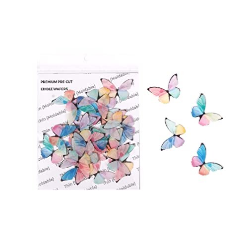 Tastycrafts Pre-Cut Wafer Paper Butterflies I Cake Topping I Edible I Stick-on Cake Décor I Decorations for Cupcake and Pastry I Rainbow Butterfly Small – 28 Pcs (WPC-037)