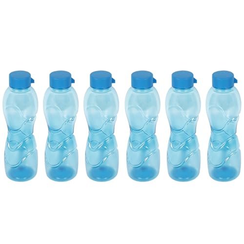 PEARLPET Trinity BPA-Free Plastic Water Bottle Set |Lightweight, Leak-Proof & Freezer Safe – Pack of 6 (1000ml Each), Blue