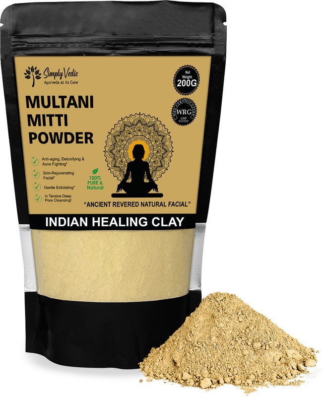 Simply Vedic Simply Vedic 100% Natural Multani Mitti Powder Face Pack (200Gms-Pack1) For Exfoliating Soothing Nourishing Face, Skin & Hair| Indian Healing Clay/Calcium Bentonite Clay/Fuller’s Earth/Body Mask(200 g)
