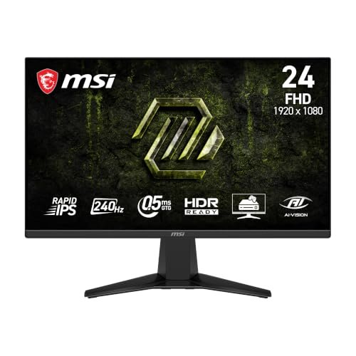 MSI MAG 245F X24 24-Inch Gaming Monitor, 1920×1080 FHD, Rapid IPS, 240Hz, 0.5ms, HDR Ready, AMD FreeSync™ Premium, Eye Care, AI Vision, HDMI 2.0b, DP 1.2a, Frame-Less, Vesa Mount, Black