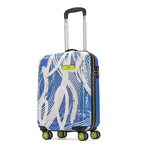 Skybags Stroke Printed Cabin Size Hard Case Trolley Bag, Blue-White