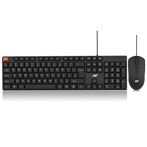 Ant MASTER15 Wired Keyboard and Mouse Combo, 104-Key Full-Size Silent Membrane USB Keyboard & 1000 DPI High-Precision Optical Mouse for Laptop/PC, Ergonomic Lightweight Design, Plug & Play – Black