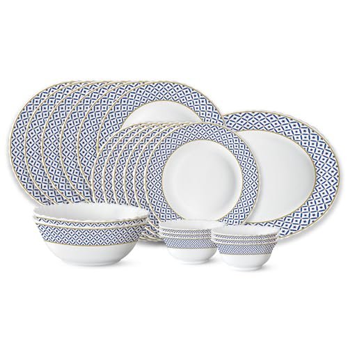 Larah by Borosil Juliet Fluted Series Opalware Dinner Set | 21 Pieces for Family of 6 | Microwave & Dishwasher Safe | Bone-Ash Free | Crockery Set for Dining & Gifting | Plates & Bowls | White