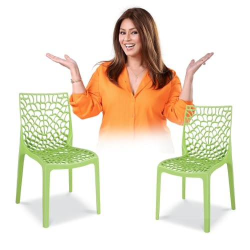 MAHARAJA Plastic Chair Set | Plastic Chair for Home, Living. Dining Room Office Kitchen Restaurant Canteen Hotel Garden, Strong and Sturdy Structure Chair with Arm Rest (Green, Pack of 2)
