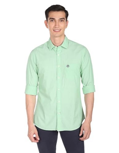 U.S. POLO ASSN. Men’s Solid Spread Collar Premium Cotton Tailored Fit Shirt (USSHTR0004_Green_S)