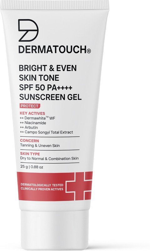 Dermatouch Sunscreen – SPF 50 PA++++ Bright & Even Skin Gel with Niacinamide, Arbutin & UV Protection for Tone(25 g)