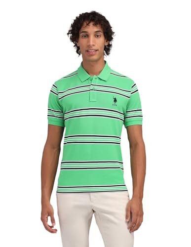 U.S. POLO ASSN. Mens Half Sleeve Horizontal Stripe Polo T-Shirts (USTSHS2393_LT. Green_S)
