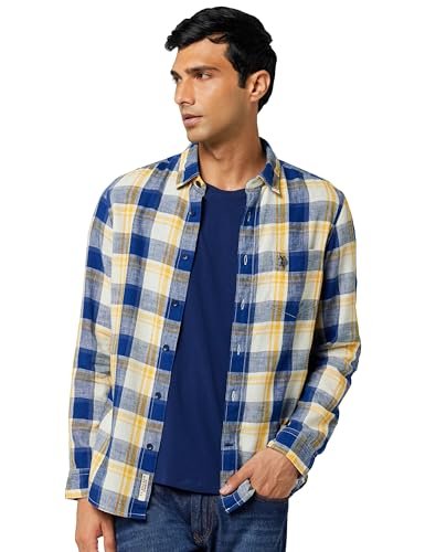 U.S. Polo ASSN. Men Cotton Regular Fit Shirt (UDSHT0962_Yellow, Large