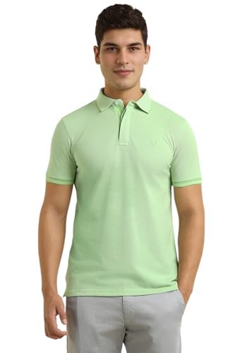 Men Green Textured Polo Neck T-shirt
