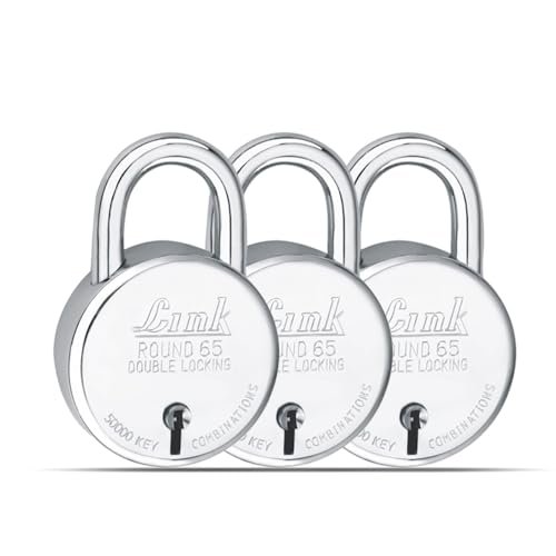 Link Locks Round 65MM_Double Locking Padlock (Silver, Pack of 3) Made in Aligarh.