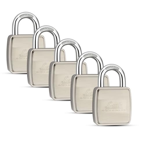Link® Hi-Tech 60mm Padlocks 5Pcs-Set | Stainless Steel Body | Hardened Shackle | 3 Silver Keys with Hi-Tech Nickle & Keychain | Made in India| 3Keys for Each Padlock