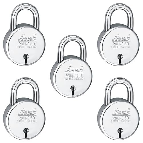 Link® 50mm New Round Padlocks 5Pcs Set | 50,000 Key Combinations | Steel Body | Double Locking | 3 Keys for Each Padlock | Iron Liver | Made in India