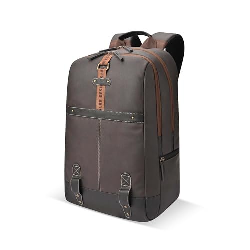 Gear Classic 4 19″/31L Medium Faux Leather Water Resistant Anti Theft Laptop Backpack | Casual Backpack | Daypack | Travel Backpack | College Bag For Men/Women (Brown – Black)