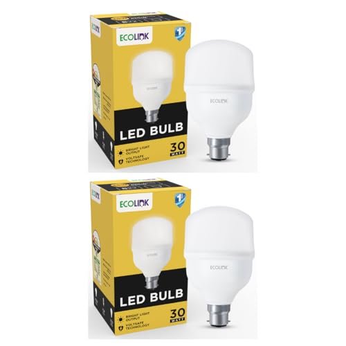EcoLink 30-watt LED Bulb | Bulb Base: B22, High Wattage LED Bulb for Hall & Home|Colour : Crystal White, Pack of 2