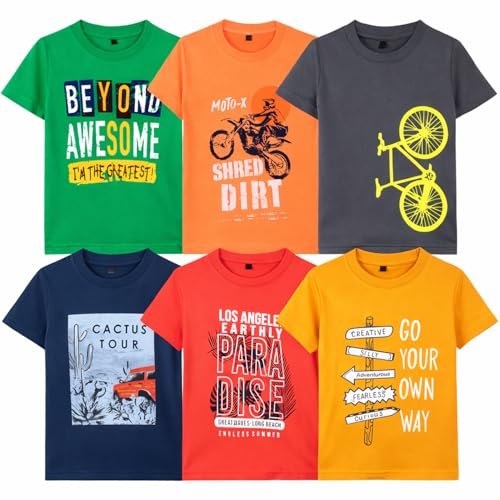 T2F Boy Cotton Printed Regular Fit T-Shirt (Pack of 6),Multicolour,5-6 Years