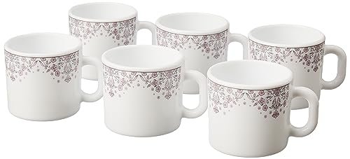 Larah by BOROSIL Lark Opalware Mug, Set of 6 Tea/Coffee Mugs, 100 ml Each, Microwave & Dishwasher Safe, Bone-Ash Free, Crockery Set Ideal for Daily Use & Gifting, White