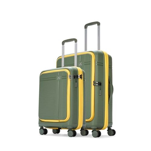 Aristocrat Solana Set of 2 (Cabin+Medium) Hard Case Trolley Bags, Green