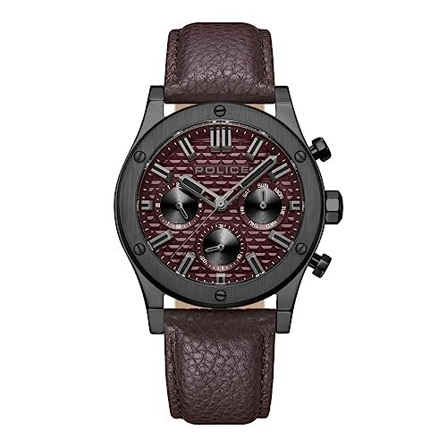 Police Quartz Multifunction Maroon Dial Brown Leather Strap Watch for Men – PLPEWJF0006203