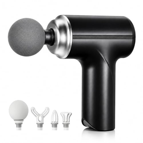 Bouncefit MG-203 Portable Handheld Electric Massage Gun | Body Massager for Pain Relief | Massage Gun for Back, Leg & Full Body | 4 Speed Modes | Long Battery Life | 4 Specialized Heads For Full Body Pain Relief (A1-203)