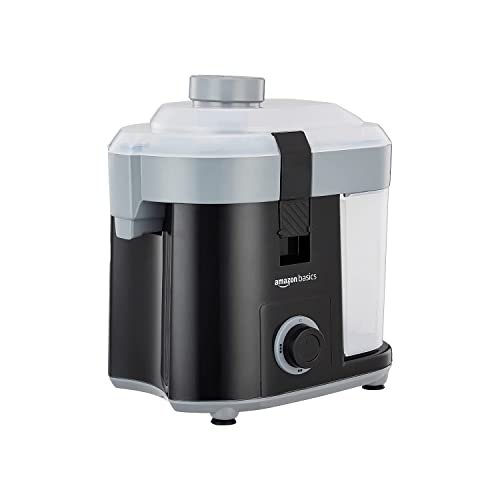 amazon basics 450 W CENTRIFUGAL JUICER WITH PUSHER | REMOVABLE PULP CONTAINER | SS MESH FILTER & 3 SPEED SETTINGS I FOR JUICING FRUITS | VEGITABLES & MORE | ISI-MARKED | BLACK 450 Watts