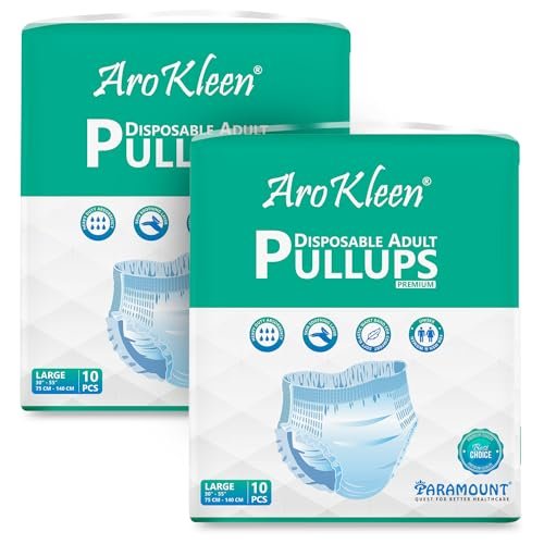 Arokleen Premium Adult Diaper Pants Style | Large (L) | 20 Units |Waist size (30-55 Inch (75-140 cm) | All-Night Absorption Protection | Unisex with Wetness Indicator | Odour Control