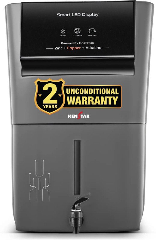 Kenstar Pureza 8 L RO + UV + UF + Copper + Alkaline + Minerals Water Purifier Needs no service for 2 years(Grey)