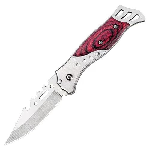 Folding Utility Knife with Stainless Steel Blade & Wooden Handle, Compact Manual Pocket Tool for Carton Opening, Packaging, DIY, Household, Kitchen & Office Tasks