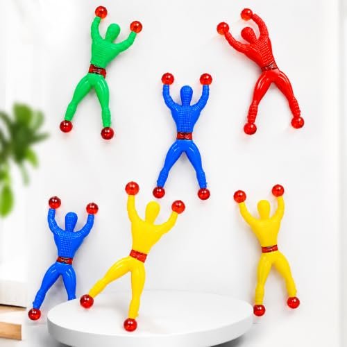 AKSHRESH HOMES Wall Climbing Sticky Man Action Figures, 5 Pcs Pack Flexible Throwing Toy Set with Red Grip Balls, Random Colour Climber Men Party Return Gifts for Kids Indoor Play