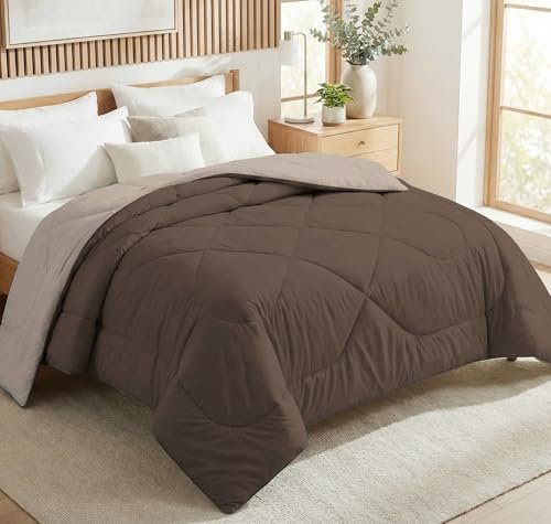 VAS COLLECTIONS Double Size Cotton Reversible Comforter (228×254 cm) | 220 GSM Soft & Breathable AC Quilt | Lightweight All Season Bedding for Double Bed (Espresso Brown)