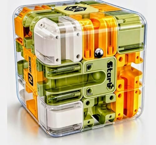 3D Maze Puzzle Cube with Metal Ball Inside – Transparent Handheld Marble Run Brain Teaser Game for Kids & Adults | Focus Skill Development Educational Toy and Stress Relief Challenge