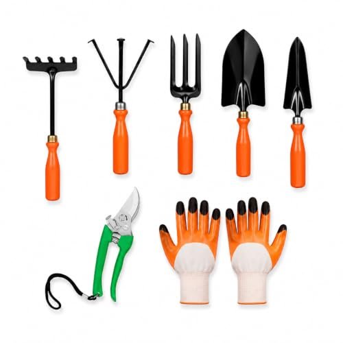 Tools, 7Pcs Gardening Tools Kit for Home Garden – (Cultivator, Fork, Trowels, Weeder, Gloves, Pruner Cutter), Lightweight, Portable, Durable Gardening Items for Indoor and Outdoor Use