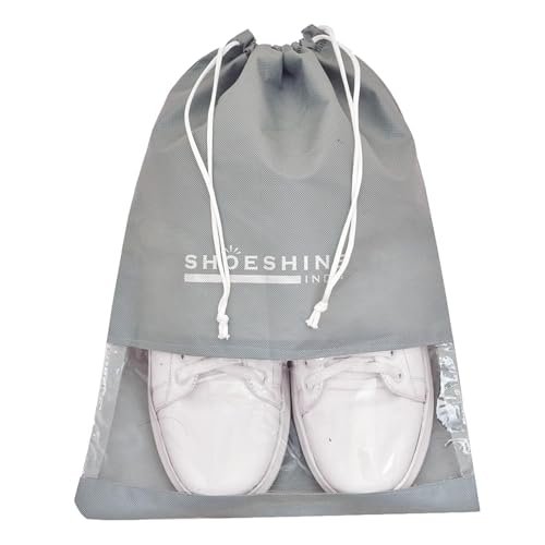 Shoeshine Large Travel Shoe Bags – 48 Pcs with Clear Window, Non-Woven Drawstring, 12″ X 16″ for Men Women – Grey