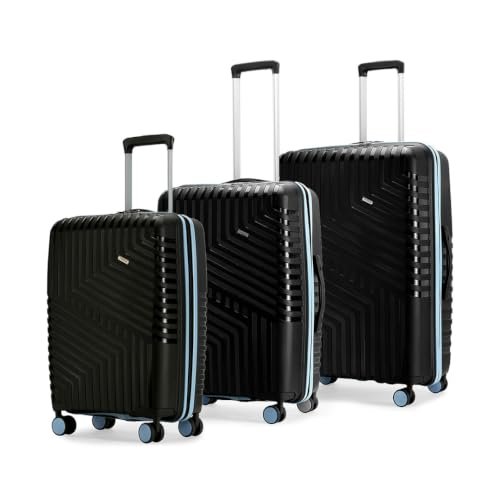 LAttitude By Provogue Core Set of 3 Trolley Bags Cabin + Medium + Large Polypropylene Hard Suitcase, 8 Spinner Wheels, Recessed Number Lock, Luggage for Men & Women Midnight Black/Arctic Blue