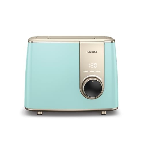 Havells Craft Pop Up Toaster | Touch Control Operation | 8 level Custom Browning Level| Live Cooking Timer | Defrost Mode | Reheat Mode | Intelligent Energy Saving Operation (Blue & Gold)