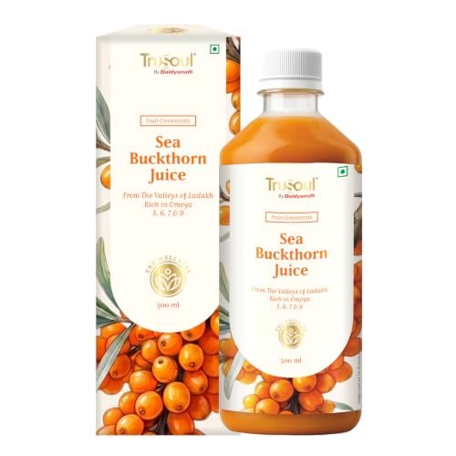 Baidyanath Trusoul Sea Buckthorn Juice 500ml | Himalayan Ladakh Berry Fruit Pulp Concentrate | Omega 3 6 7 9 | Supports Immunity, Skin Glow & Gut Health | No Added Sugar | GMP Certified