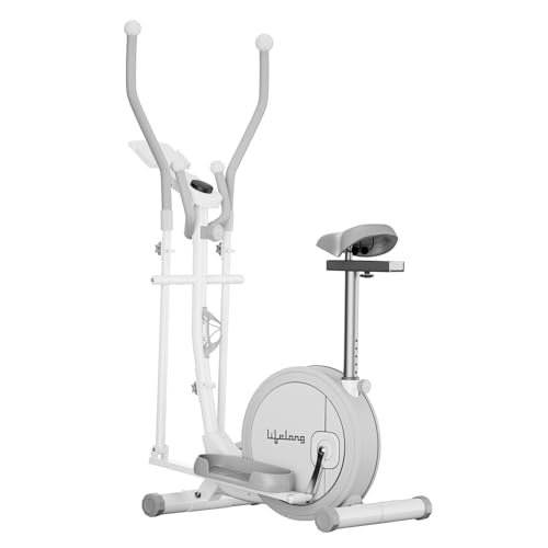 Lifelong Elliptical Cross Trainer Bike for Home Use | Cycling Machine | Exercise Machine with Touch LED Screen Display, Adjustable Seat |6kg Flywheel|Magnetic Adjustable Resistance & iPad Holder-white