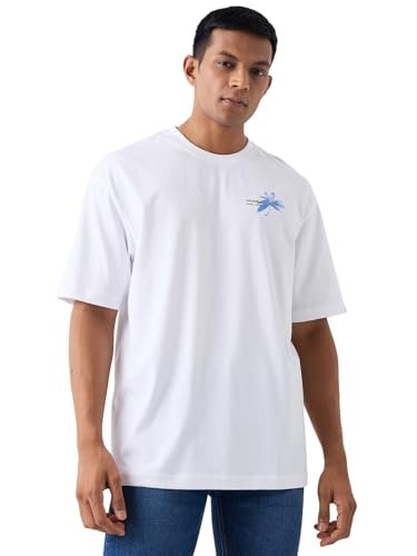 Spykar Men’s White Oversized Solid Half Sleeves T-Shirts