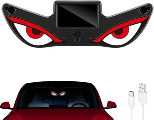 Solar Powered Demon Eye LED Car Window Light, USB Rechargeable Wireless Windshield Decoration Lamp with Auto On/Off Sensor, Accessory for Cars, SUVs & Trucks, Red, Pack of 1