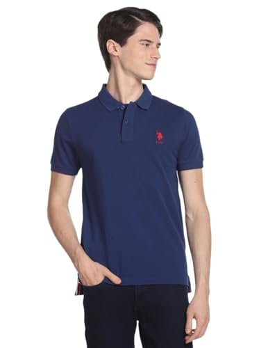 U.S. POLO ASSN. Men’s Cotton Regular Fit Half Sleeve T-Shirts (Ustshc0057_Blue_Medium)