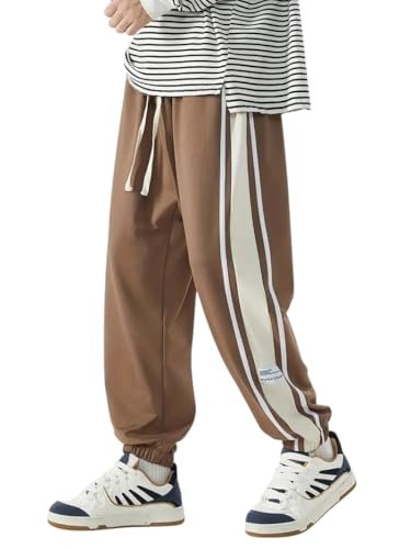 Q – RIOUS Men’s Brown Colorblock Jogger Sweatpant | Contrast Side Stripe Sportswear | Casual & Gym Wear (Brown_30)